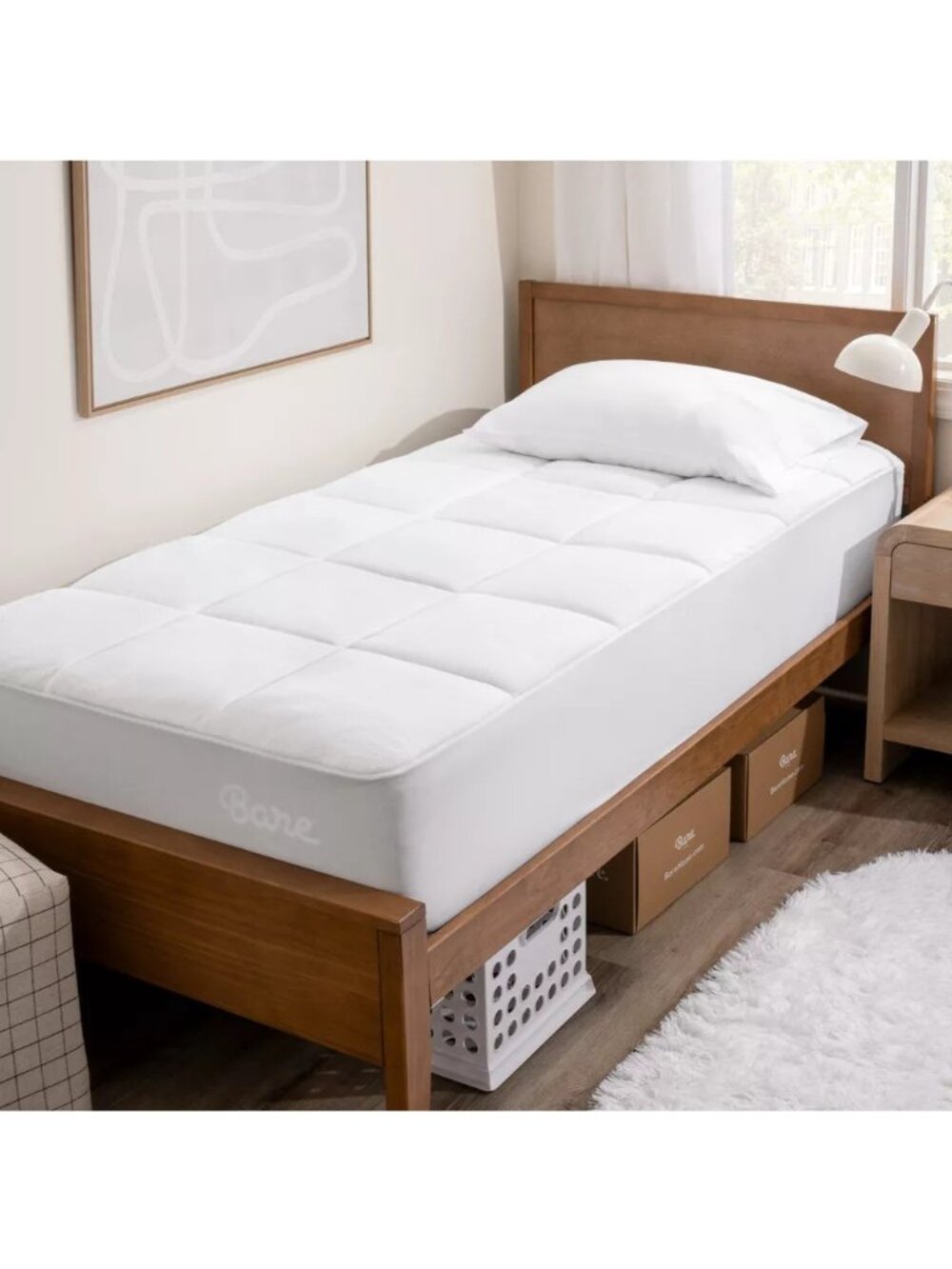 Bare Home Pillow Top Reversible Mattress Pad Twin XL White Microplush Microfiber